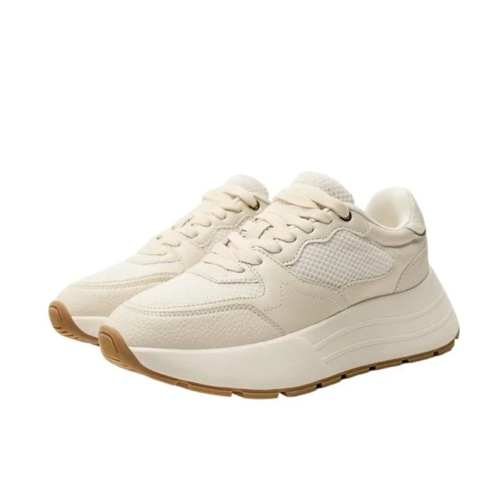 ZARA FABRIC PLATFORM RUNNING TRAINERS BEIGE SIZE 9 | 5009/110/102